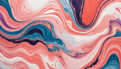Marbled liquid paint design in coral pink, purple, blue, white colors