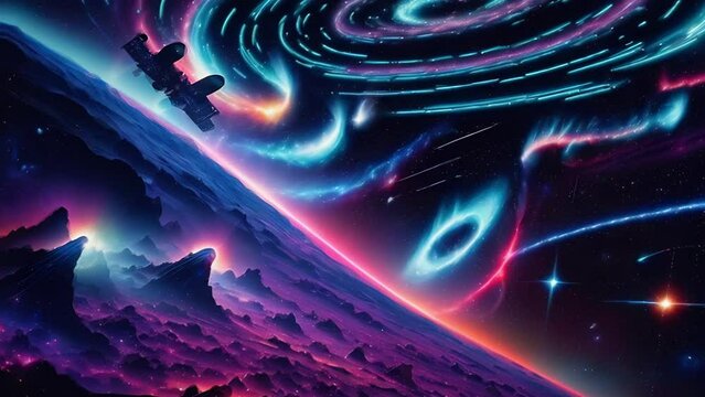 Fantastic neon glow and flashes of interstellar space