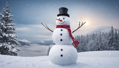 Fototapeta premium Festive scene with Happy snowman