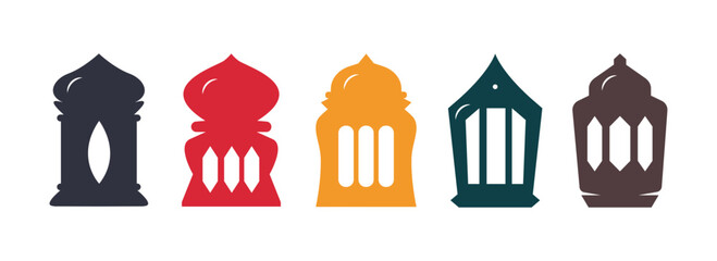 Set of lantern icon islamic ramadan kareem. Lamp symbol sign mubarak eid colorful element decoration style vector illustration design background