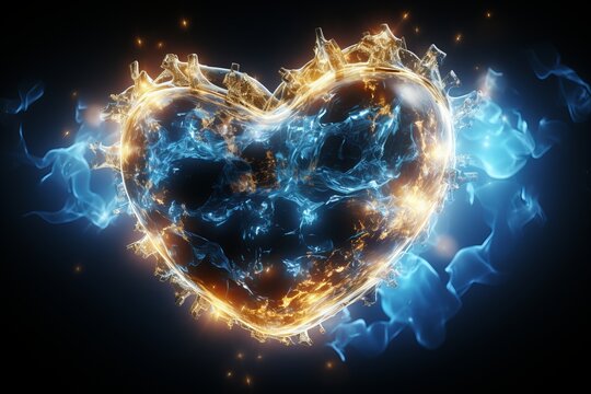 Glowing heart on a black background