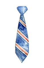 Watercolor blue tie with stripes illustration isolated on white