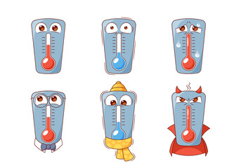 Cute Cartoon Characters. Funny Thermometers. Vector Set