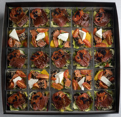 Delivery of catering boxes - delicious food. Close-ups
