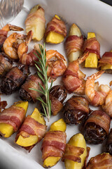 Delivery of catering boxes - delicious food. Close-ups