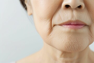 皺・たるみ・しみに悩むおばあさんの口元（眼瞼下垂・目の下のふくらみ・整形・若返り）