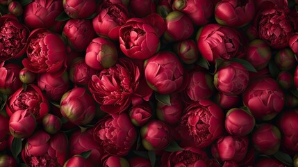 dark red peony buds nestled closely together, forming a seamless patterned background that exudes richness and depth. SEAMLESS PATTERN. SEAMLESS WALLPAPER.
