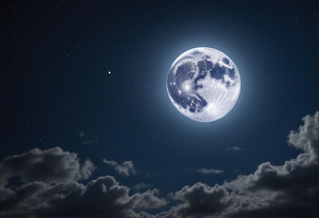 Naklejka na ściany i meble Midnight sky with dramatic clouds and a shining full moon