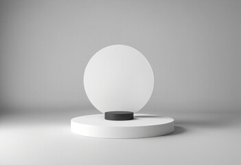 Minimal 3D geometric platform for product showcase on white and grey background