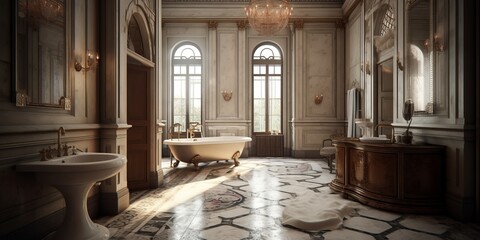 Empire style bathroom interior in luxury house.