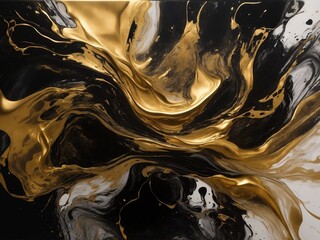 Fluid Gold Splashes: Dynamic Black Ink Canvas in AI Artistry