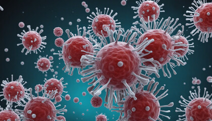 Microscopic view of floating coronaviruses