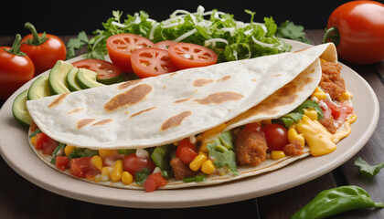 Fototapeta na wymiar Close-up shot of sliced quesadillas plate