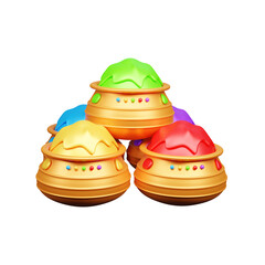 Holi dry color pallet 3d illustration or holi dry color with pot 3d illustration
