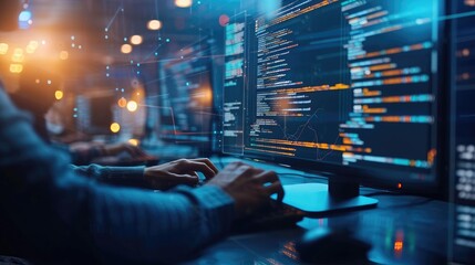 a modern computer, harnessing the power of AI to develop innovative software solutions, data science, cloud computing, and digital technology in the realm of big data management.