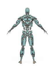 Fototapeta premium mega cyborg on a pose in white background rear view