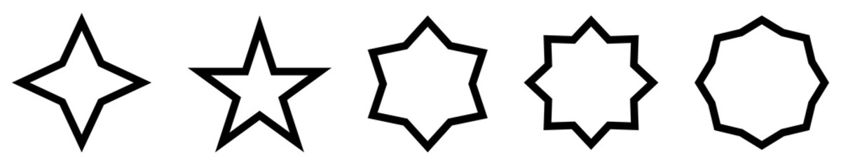 Black color Star  Outline Set On Transparent Background, PNG