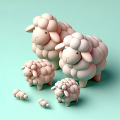Cute Cartoon Sheep. 3D minimalist cute illustration on a light background.