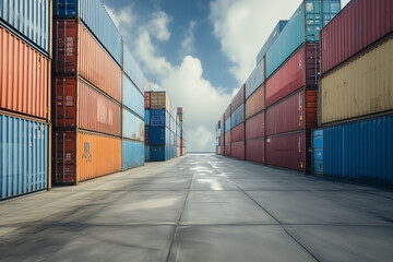 Fototapeta premium Cargo containers arranged neatly on a freight ship in a bustling port