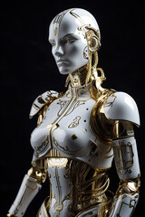 woman robot on black background, Generative AI