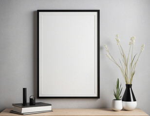 Empty dark photo frame or blank poster template