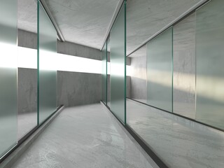 Abstract futuristic concrete and glass architecture. Minimalistic interior.