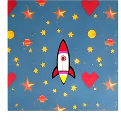 50s sci-fi retro vintage style, retrofuturism cute fun cartoon style love you to the moon back