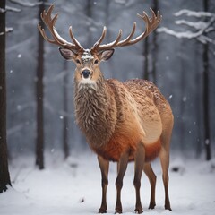 Naklejka na ściany i meble deer in winter forest