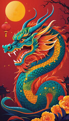 Fototapeta premium Generative AI illustration of a dragon paper lantern and ornaments in the background celebrations for chinese new year of the dragon