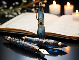 Naklejka premium an old fountain pen laying over another sheet of paper