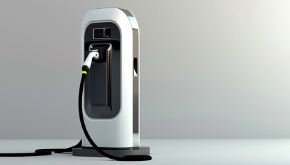 Electric car charging station on white background. Fast electric car charger green energy environment friendly driving vehicle station. Modern transport fuel of future. Minimal design power unit 