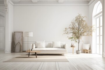 White room mockup with white sofa and contemporary room decor