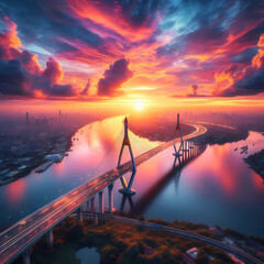 sunset over the bridge, Generative Ai