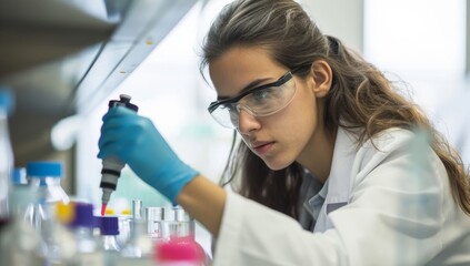 Female scientist conducting experiment in laboratory