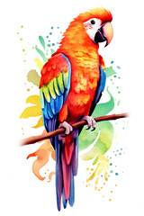 Fototapeta premium Parrot Watercolor Clipart, Colorfull Parrot Design, ai generative