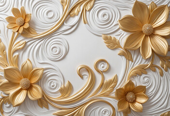 Golden floral and swan 3D printable ceiling wallpaper