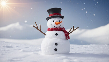Obraz premium Winter greeting card with happy snowman and space for your message