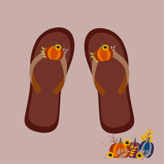 Flat Design Illustration with Flip Flops at Pumpkin