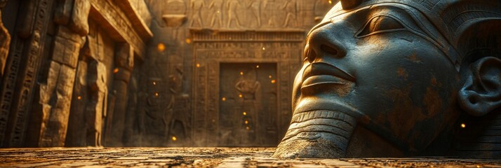 Egyptian tomb passage. Pharaoh grave decorated with hieroglyphs. Dark corridor inside a pyramid. Close view of hieroglyphics inside the Temple of Nefertari. Ancient Egypt. - obrazy, fototapety, plakaty
