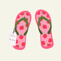 Flat Design Illustration with Flip Flops at Strawberry Pattern