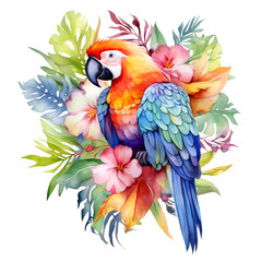 Obraz premium Parrot Watercolor Clipart, Colorfull Parrot Design, ai generative