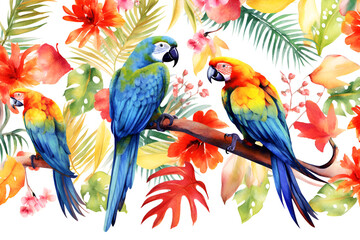 Parrot Watercolor Clipart, Ai generative