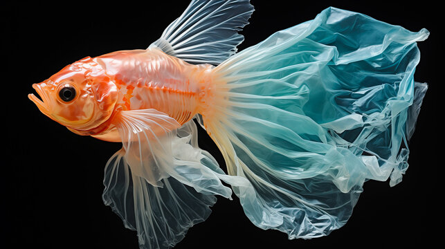 Elegant goldfish with flowing fins on a black background Generative AI image