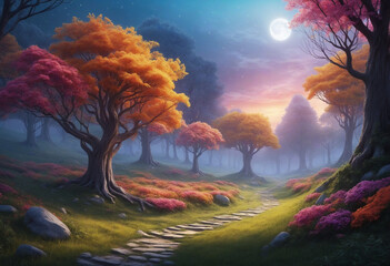 Fototapeta na wymiar Vibrant Trees in a whimsical land