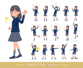 元気なポーズをしている紺ブレザー女子学生のセット