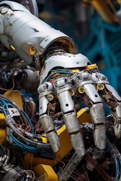 Close-up of robotic arm machinery in an industrial setting Generative AI image