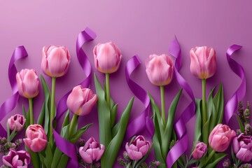 Obraz premium Women's Day design with tulips and ribbon