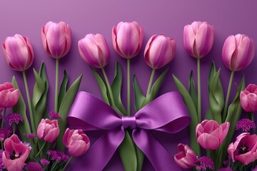 Women's Day design with tulips and ribbon