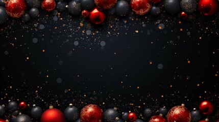 Christmas decorations on black dark table. Copy space. New year background.