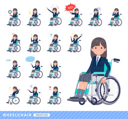 車椅子に乗る紺ブレザー女子学生のセット